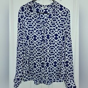Blue and White Geometric Women's Blouse Lg